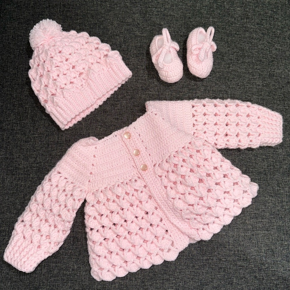 Handmade Crochet Baby Set in Pink